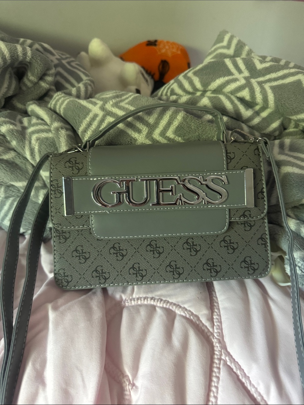 GUESS Gray Signature Logo Crossbody with Top Handle